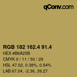 カラーコード: RGB 182 162.4 91.4 | qconv.com