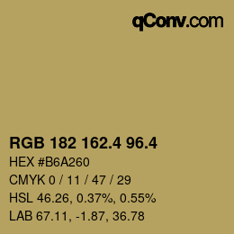 カラーコード: RGB 182 162.4 96.4 | qconv.com