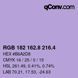 カラーコード: RGB 182 162.8 216.4 | qconv.com