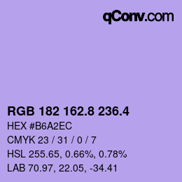 カラーコード: RGB 182 162.8 236.4 | qconv.com