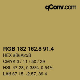 カラーコード: RGB 182 162.8 91.4 | qconv.com