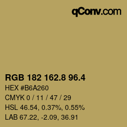 カラーコード: RGB 182 162.8 96.4 | qconv.com