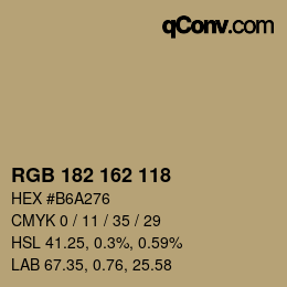 Color code: RGB 182 162 118 | qconv.com