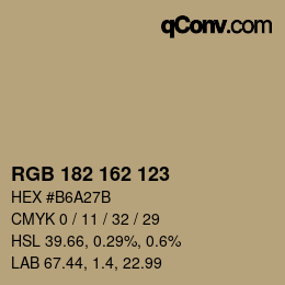 Color code: RGB 182 162 123 | qconv.com