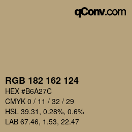 Color code: RGB 182 162 124 | qconv.com