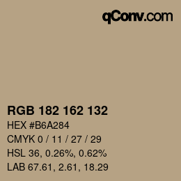 Color code: RGB 182 162 132 | qconv.com