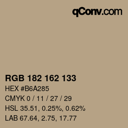 Color code: RGB 182 162 133 | qconv.com