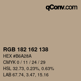 Color code: RGB 182 162 138 | qconv.com