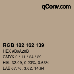 Color code: RGB 182 162 139 | qconv.com