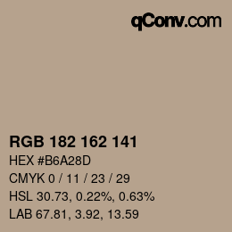 Color code: RGB 182 162 141 | qconv.com