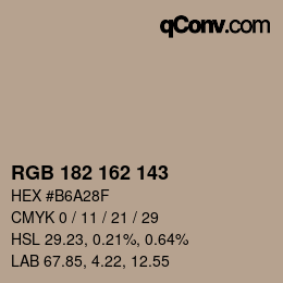 Color code: RGB 182 162 143 | qconv.com