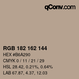 カラーコード: RGB 182 162 144 | qconv.com