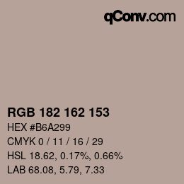 Color code: RGB 182 162 153 | qconv.com