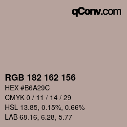Color code: RGB 182 162 156 | qconv.com
