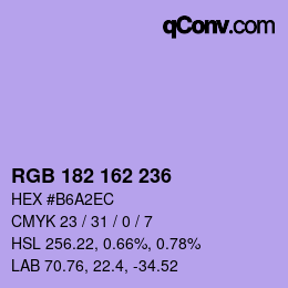 颜色代码: RGB 182 162 236 | qconv.com