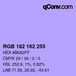 Color code: RGB 182 162 255 | qconv.com