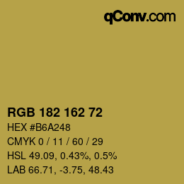 Color code: RGB 182 162 72 | qconv.com