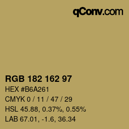 Color code: RGB 182 162 97 | qconv.com