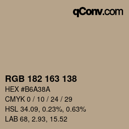 Color code: RGB 182 163 138 | qconv.com