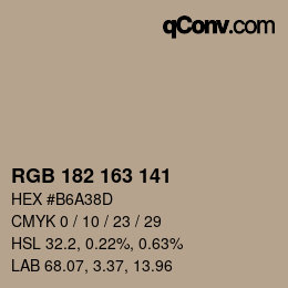 Color code: RGB 182 163 141 | qconv.com