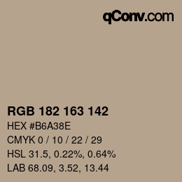 Color code: RGB 182 163 142 | qconv.com