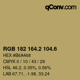 カラーコード: RGB 182 164.2 104.6 | qconv.com