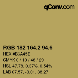 カラーコード: RGB 182 164.2 94.6 | qconv.com