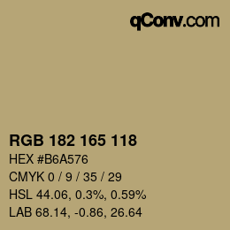 カラーコード: RGB 182 165 118 | qconv.com