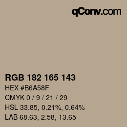 カラーコード: RGB 182 165 143 | qconv.com