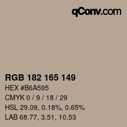 カラーコード: RGB 182 165 149 | qconv.com