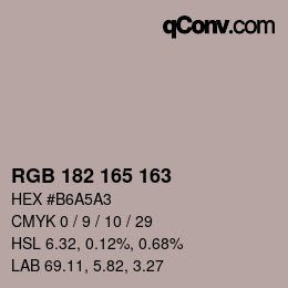 Color code: RGB 182 165 163 | qconv.com
