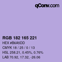 Color code: RGB 182 165 221 | qconv.com