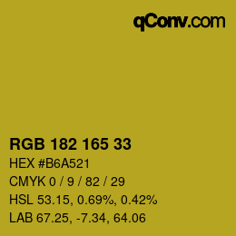 Color code: RGB 182 165 33 | qconv.com
