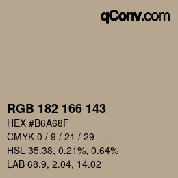 Color code: RGB 182 166 143 | qconv.com
