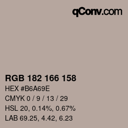 Color code: RGB 182 166 158 | qconv.com