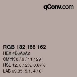 Color code: RGB 182 166 162 | qconv.com