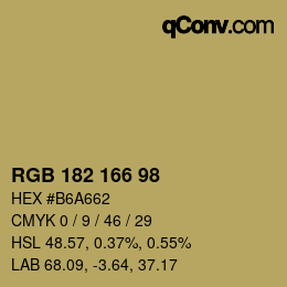Color code: RGB 182 166 98 | qconv.com