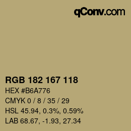 Color code: RGB 182 167 118 | qconv.com