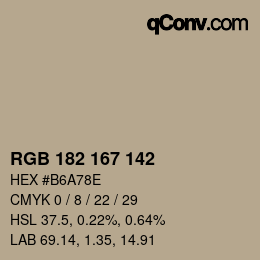 Color code: RGB 182 167 142 | qconv.com