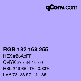 Color code: RGB 182 168 255 | qconv.com