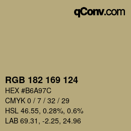 Color code: RGB 182 169 124 | qconv.com