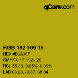 Color code: RGB 182 169 15 | qconv.com