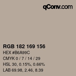 Color code: RGB 182 169 156 | qconv.com
