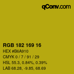 Color code: RGB 182 169 16 | qconv.com
