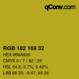 Color code: RGB 182 169 32 | qconv.com