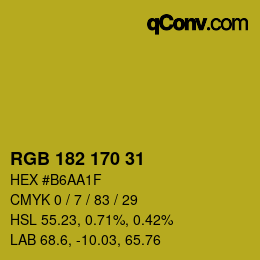 Color code: RGB 182 170 31 | qconv.com