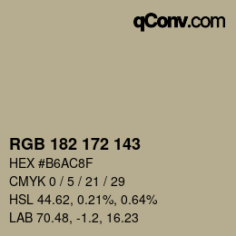 カラーコード: RGB 182 172 143 | qconv.com