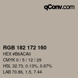 Color code: RGB 182 172 160 | qconv.com