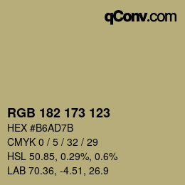 Color code: RGB 182 173 123 | qconv.com