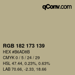 Color code: RGB 182 173 139 | qconv.com